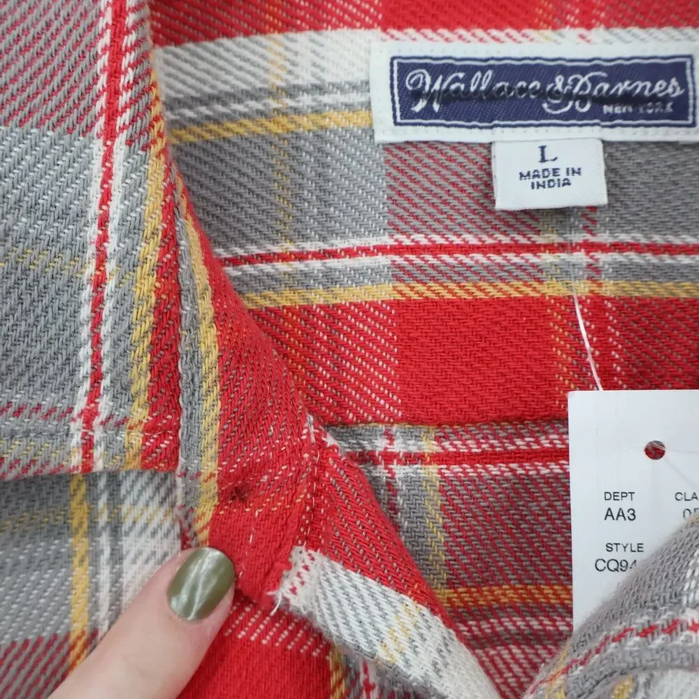 NWT J.Crew Wallace & Barnes Cotton Twill Workshirt Reggie Red Grey Plaid Large